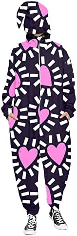 יום האהבה לגברים ונשים אהבה הדפסת רוכסן ברדס עם סוודר רוכסן פיג'מה זוג סרבל גוף מלא