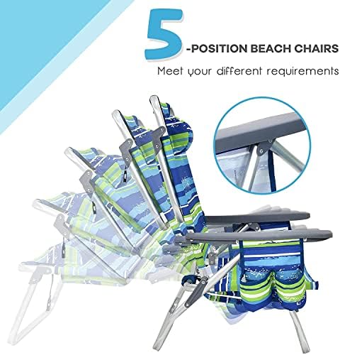 כסאות חוף תרמיל Goplus, 4 יחידים קמפינג ניידים עם תיק מגניב ומחזיק כוסות, כסאות שכיבה חיצוניים 5 עמדות