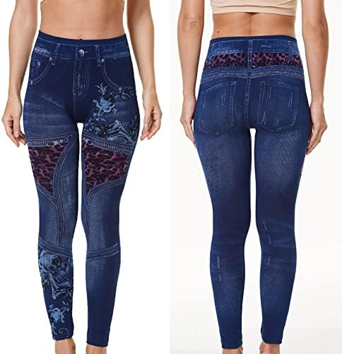 מכנסי ג'ינס לנשים מכנסי ג'ינס מדפסים פרחוניים ג'ינס מזויפים נראים כמו חותלות יוגה סקסיות מותחות גבוהות