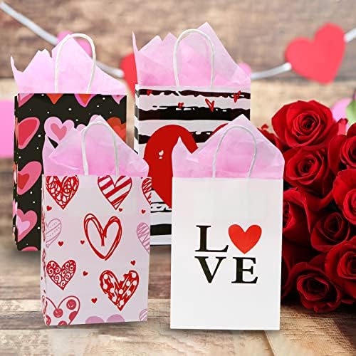 12 חבילה חג האהבה מתנת תיק עם רקמות נייר לילדים האהבה נייר גודי שקיות עם ידית עבור עטוף מתנות ספקי צד