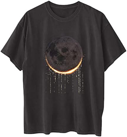 חולצות לנשים 2023 בציר ירח מודפס חולצה צווארון עגול י2 קראט למעלה קיץ קצר שרוול חולצה מזדמן מתגנדר חולצות