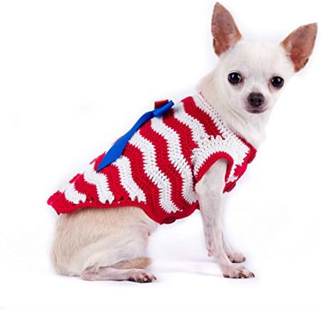 תחפושת חיות מחמד גלי סרוגה בגדי כלב כותנה כחולים לבנים אדומים 93K