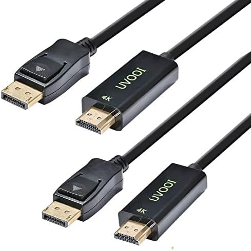4K DisplayPort לכבל HDMI 10ft 2-חבילות, UVOOI יציאת תצוגה DP ל- HDMI מתאם HDMI תומך בכבלים זכר לתמיכה בווידיאו