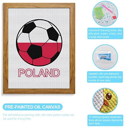 פולין כדורגל יהלומי אמנות ציור עגול מלא תרגיל תמונה ערכות יצירות אמנות קיר בית סלון קישוט עם מסגרת