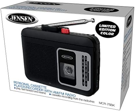 Jensen MCR -75 אישי נייד AM/FM נגן קלטת רדיו/מקליט עיצוב קל משקל קומפקטי ומבנה רמקול - שחור