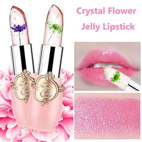 2 יחידות קריסטל פרח ג ' לי שפתון קסם טמפרטורת צבע שינוי שפתון ברור מבריק פרח גלוס שנמשך קרם לחות כהה שפתון