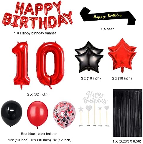 Fancypartyshop קישוטי מסיבת יום הולדת 10 מספקים בלונים אדומים שחורים מאוחרים יותר