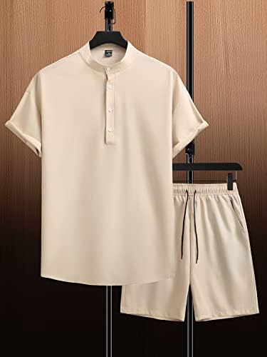 Lubose שני תלבושות של שני חלקים לגברים גברים חצי כפתור חולצה ומכנסיים קצרים המותניים