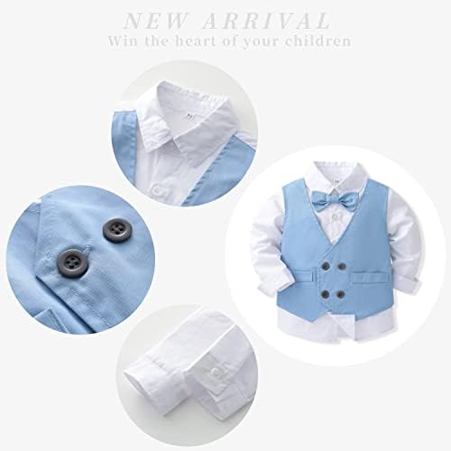 סט אפוד מזויף בן 3 חלקים של תינוקות עם חולצת שמלה, אפוד, מכנסיים ועניבה.