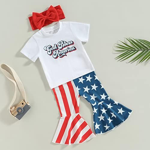 4 ביולי פעוטות תלבושות תינוקות תלבושות מכתב הדפס חולצת חולצת כוכב מכנסיים מפוספסים מכנסיים בכיסוי