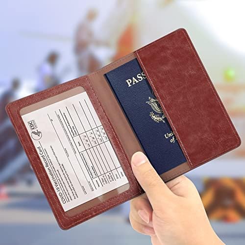 דרכון וחיסון כרטיס מחזיק קומבו-1 מארז עור פו דרכון מחזיק עם חיסון כרטיס חריץ, דרכון כיסוי עבור גברים