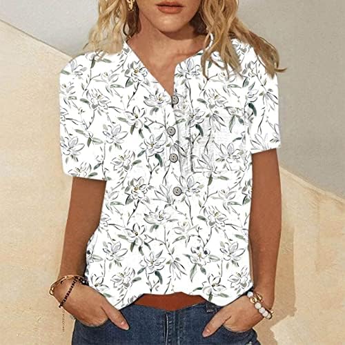 רחב פס חולצה נשים קיץ פרחוני דפוס כפתור חולצה קצר שרוול קומפי מתגנדר חולצות רחם חולצות