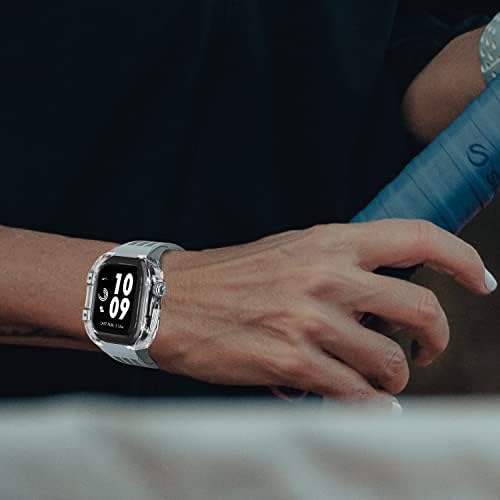 מארז שעון שקוף יוקרה של Inanir ， עבור Apple Watch 45 ממ 44 ממ פלואורובבר פס שעון Correa 8 7 6 5