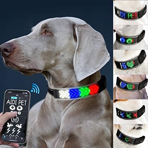צווארון כלבים של Rigcho LED, בקרת אפליקציות Bluetooth ריבוי צבע RGB אנימציה LED דיגיטלית LED מדליקה