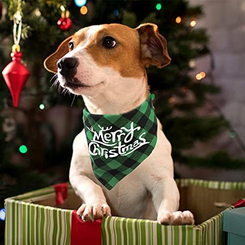 כלב ג'ויטלה בנדנה חג המולד, 2 יח 'צעיף כלב כותנה, משולש חיות מחמד משובץ באפלו, דפוס חג מולד