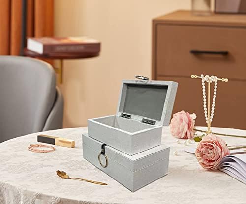 קופסאות דקורטיביות של Kvaeuyr דמוי עור, מארגן תיבות תכשיטים לאחסון נשים עם מכסה סט של 2 יח 'המון שטח אחסון