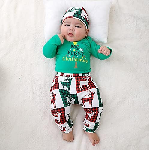 היההה יילוד תינוק תינוק תינוקות חג המולד תלבושות ראשונה לחג המולד הראשון שלי שרוול ארוך צבי רומפר