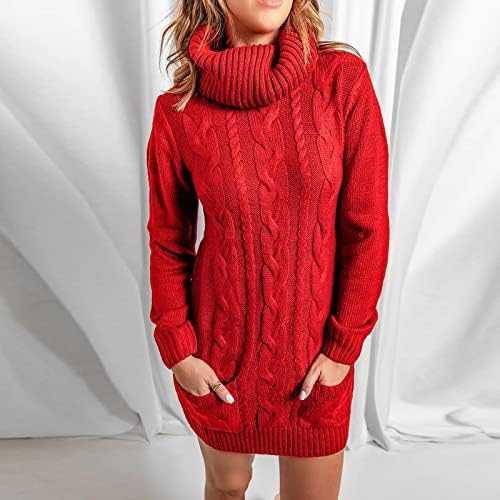 שמלת סוודר אופנה חורפית של Ruziyyoog, שמלות סוודר מזדמן של שרוול ארוך, סרוג שמלות סוודר שמלות