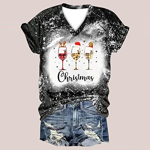 נארברג חג המולד אדום יין זכוכית חולצה לנשים עניבה לצבוע הדפסת חולצת טי מצחיק חג המולד חולצה חג המולד סנטה כובע