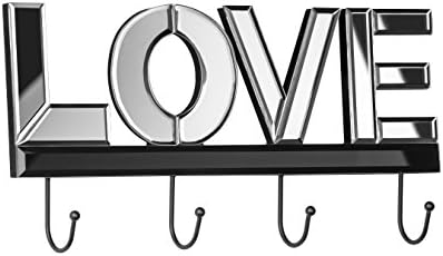 Premier Housewares 4 -Hook 'Love' קולב קיר - שיקוף, H18 x W35 x D5CM, כסף