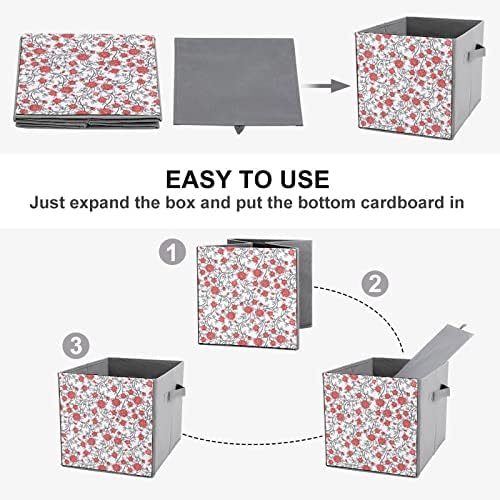 רוז אדום מתקפל על קוביות אחסון קוביות קופסאות אחסון 11 אינץ 'פחי אחסון מתקפלים עם ידיות