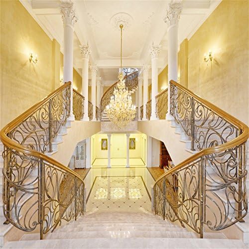 10 על 10 רגל לוקסוס ארמון רקע קריסטל נברשת מדרגות מגולף לבן עמודי רצפת שיש תפאורות צילום פנים ויניל