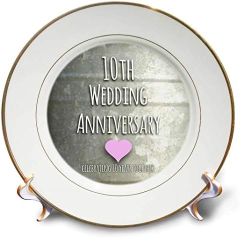 3DROSE CP_1544441_1 פח חתונה 10 חוגג 10 שנים ביחד יום השנה העשירי של עשר שנים צלחת חרסינה, 8 אינץ '