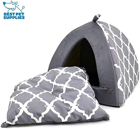 מיטה רכה באוהל לחיות מחמד לכלב וחתול על ידי אספקת חיות מחמד הטובה ביותר - סריג אפור, 19 x 19 x H: 19