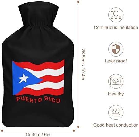 דגל פוארטו ריקו שקית מים חמים עם כיסוי קצר בכיסוי גומי בקבוקי מים חמים