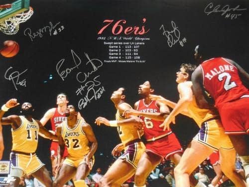 1983 פילדלפיה 76'ers חתימה על חתימה 16x20 - הולוגרמה עלים! - תמונות NBA עם חתימה