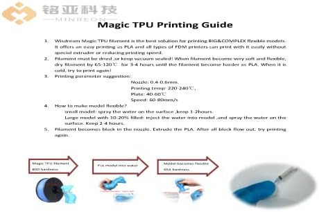 Wisdreamm Magic TPU תלת מימד מדפסת נימה 1.75 ממ 500 גרם, שינוי קשה לקשיות נימה רכה 83D, קשיות מודל 65A,