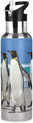 פינגווינים של קילמי על בקבוק מים ספורטיבי בחוף עם מכסה קש מבודד בקבוק מים מפלדת אל חלד לבקבוק חדר כושר בית